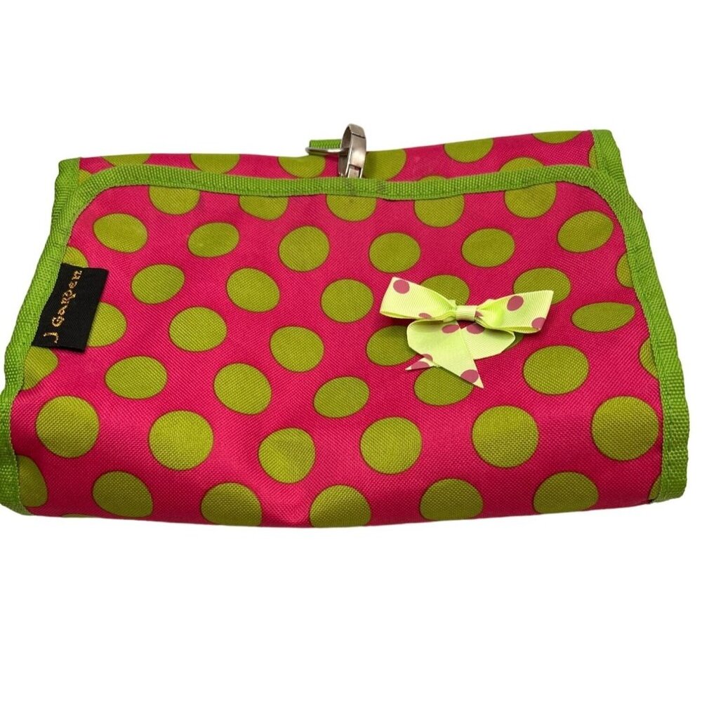 J Garden Hanging Toiletry Bag Bright Polka Dot Mesh Plastic Pockets Travel Must